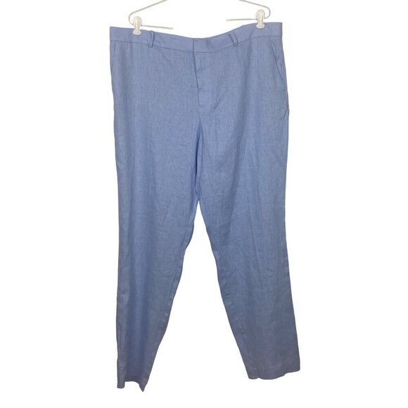 MNG Mango Blue 100% Linen Pants Womens 14 Lightweight Trouser NWT - Picture 2 of 7